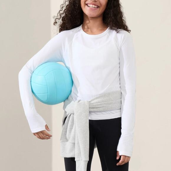 Athleta Girl Power Up White Seamless Long Sleeve Athletic Top Shirt size Small 7 - Picture 1 of 9
